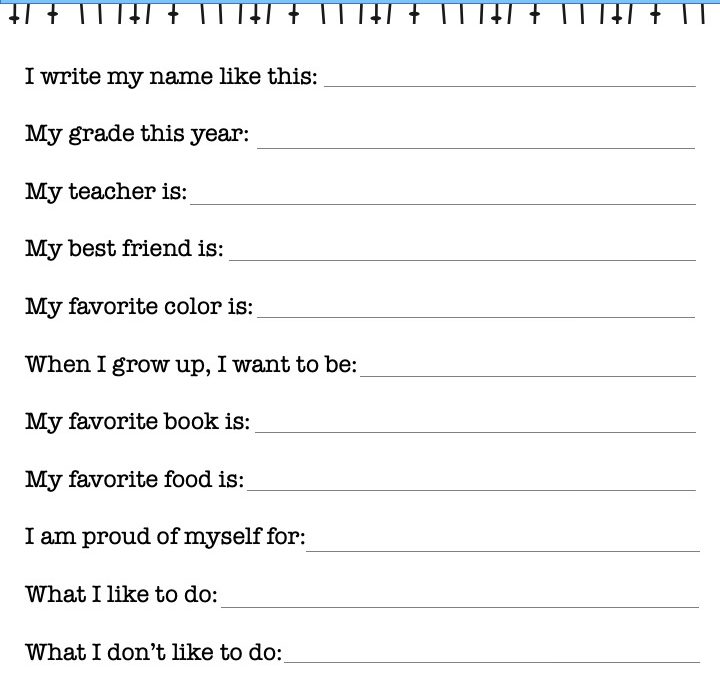 My 1st Day of School Interview Printable