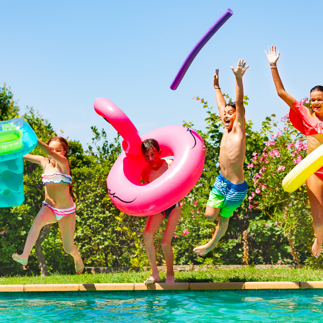 summer kids kids jumping into pool
