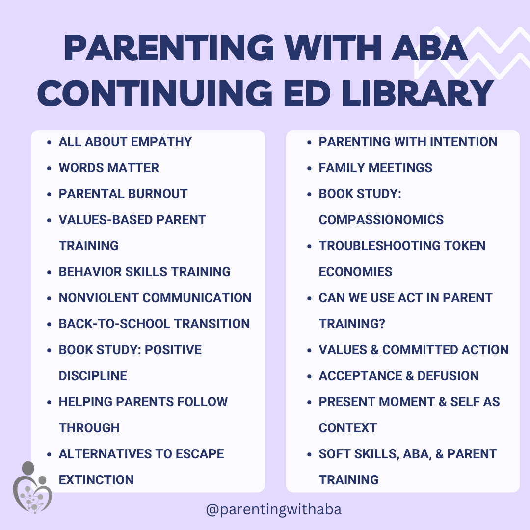 List of ABA continuing education topics for parent training